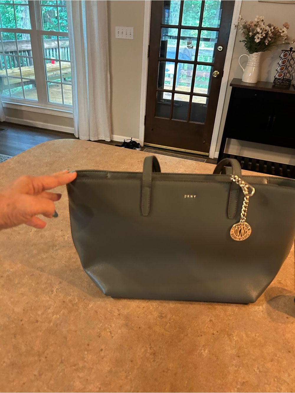 DKNY Olive Tote with Gold Logo Charm